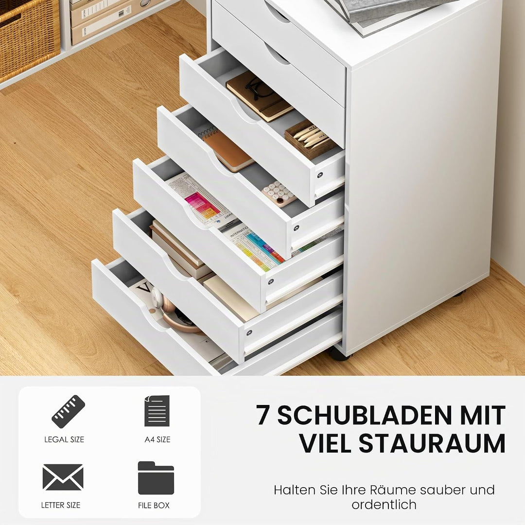sogesfurniture Aktenschrank, Rollcontainer mit 7 Schubladen, Büroschrank, Schubladenschrank, Kommode
