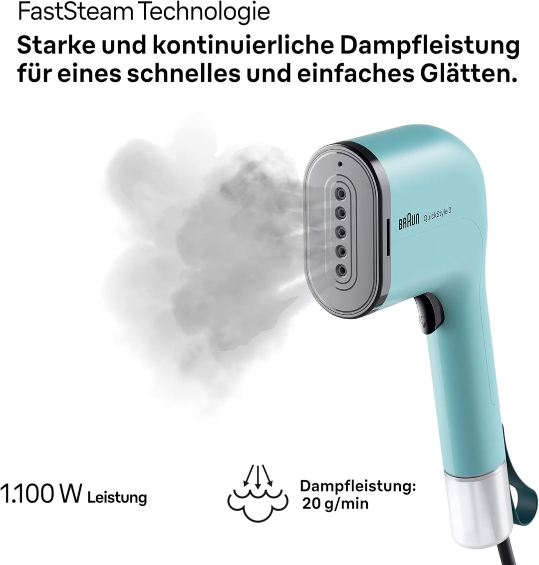 Braun QuickStyle 3 GS3013GR, kompakter und leichter Steamer, Dampfglätter mit schneller Aufheizung,