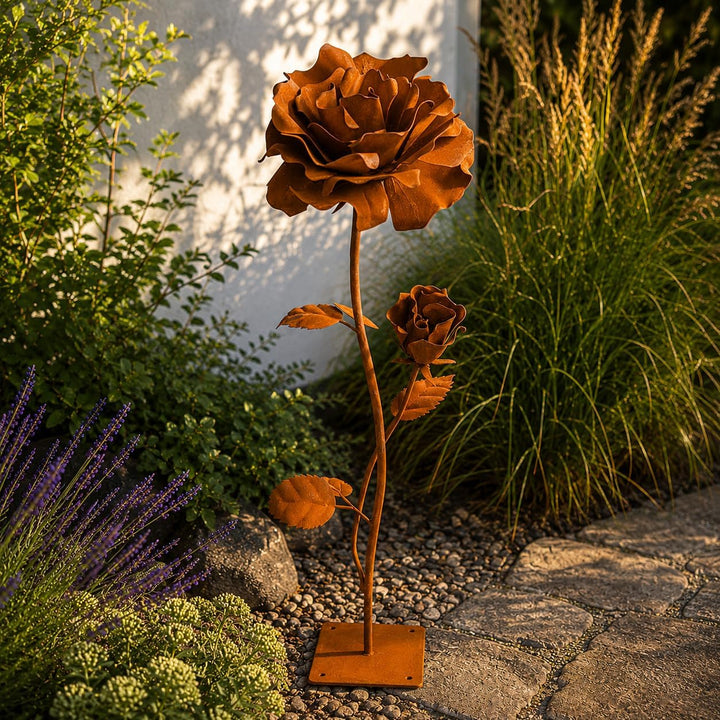 Terma Rost 3D Rose XXL 120 cm Höhe Rostblume Gartendeko rost Gartenfigur gross Metallfigur Garten Sc