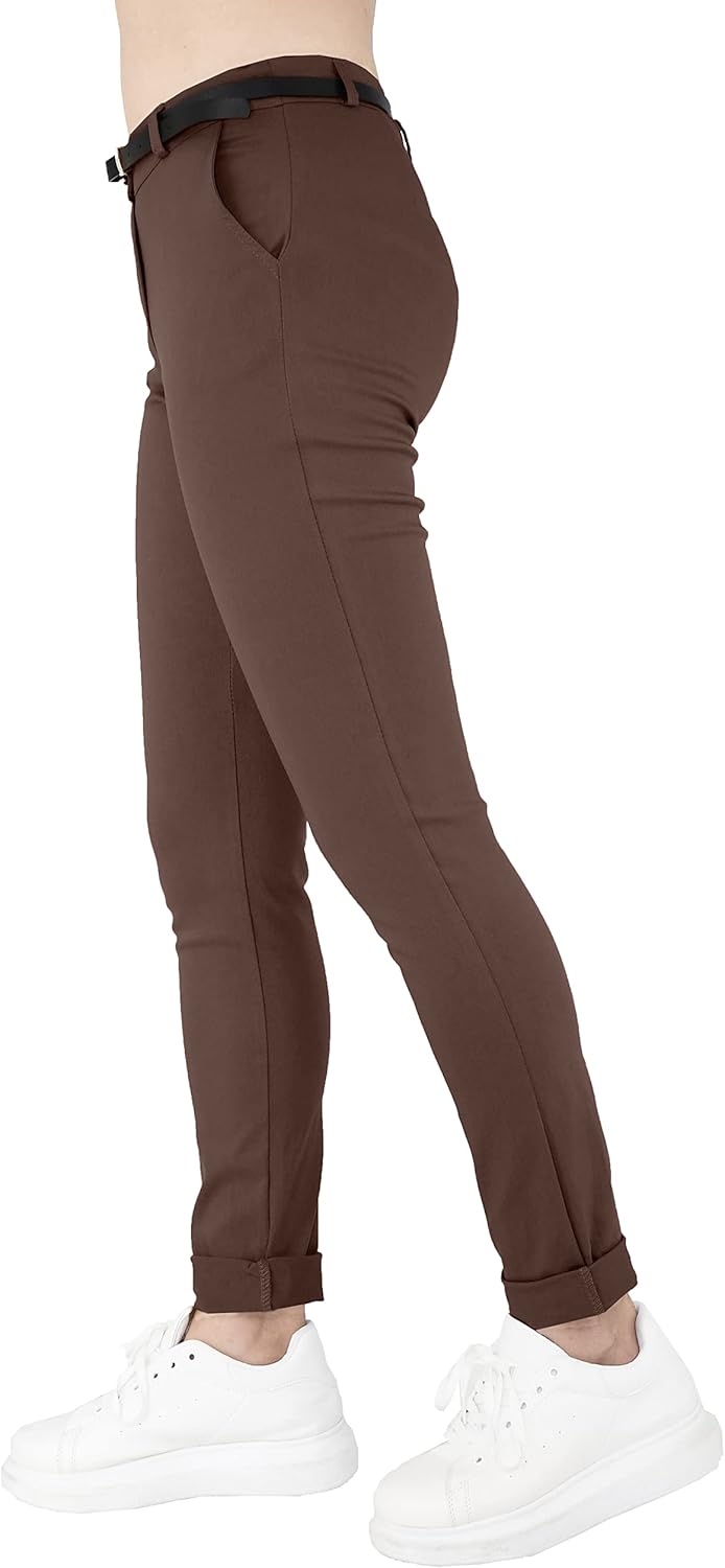 JOPHY & CO. Elastische Damen-Chino-Hose mit Gürtel (Nr. 3008), Dunkelbraun, L