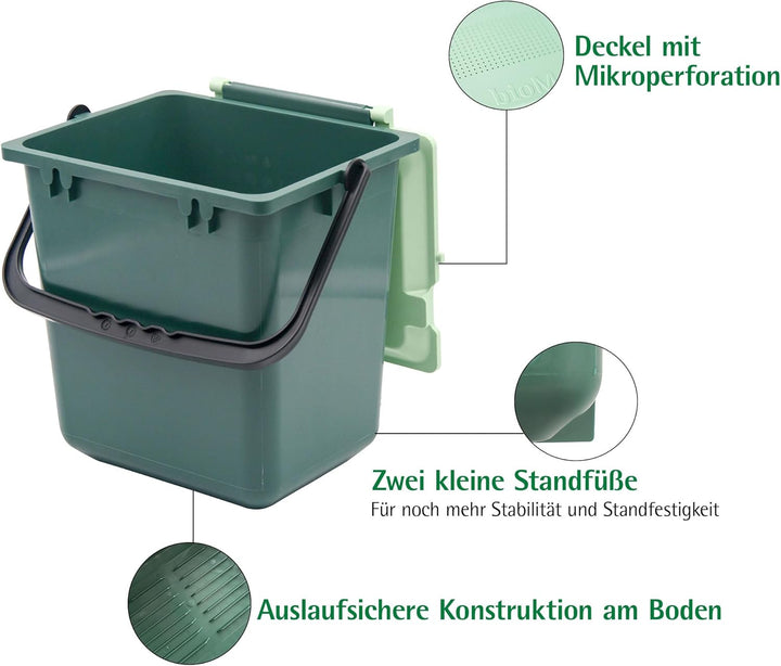 bioMat AirBox® Biomülleimer für die Küche, Tüten bis 10l, geschlossener Komposteimer mit perforierte