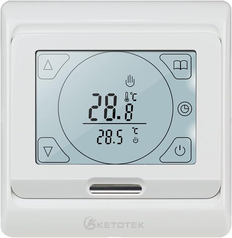 KETOTEK Thermostat Fussbodenheizung Elektrisch Programmierbar mit fühler 16A, Digitale Raumthermosta