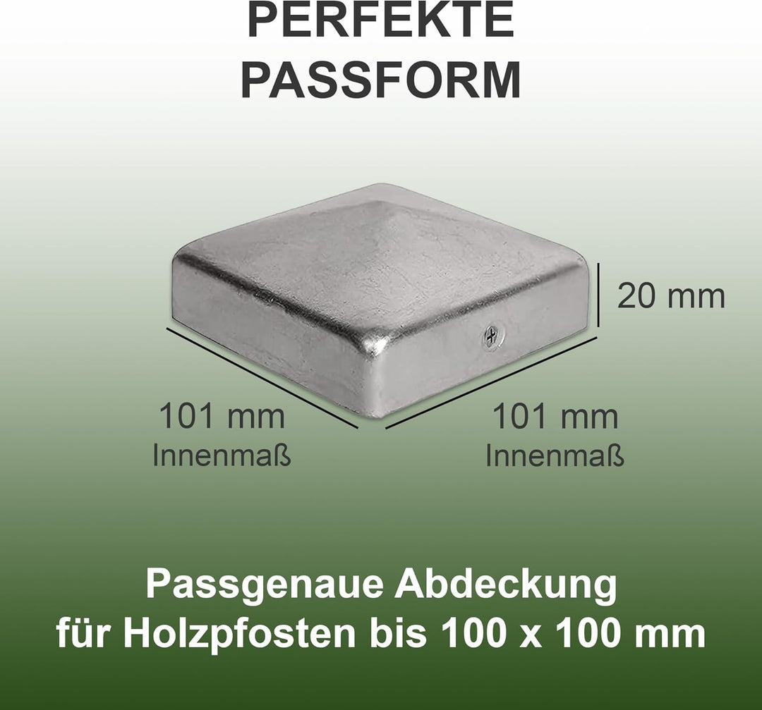 h2i Pfostenkappe | Stahl verzinkt | 101 x 101 mm | 10 Stück | Eckige Abdeckkappe für Garten Holzpfos