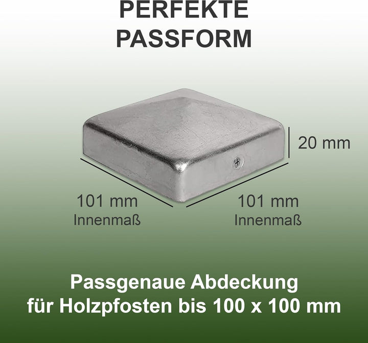 h2i Pfostenkappe | Stahl verzinkt | 101 x 101 mm | 10 Stück | Eckige Abdeckkappe für Garten Holzpfos