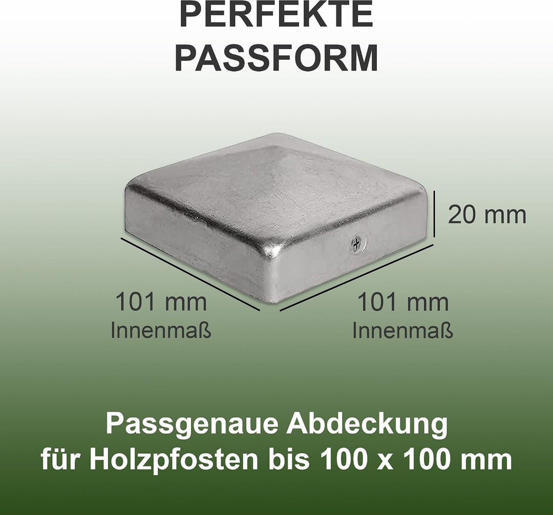 h2i Pfostenkappe | Stahl verzinkt | 101 x 101 mm | 10 Stück | Eckige Abdeckkappe für Garten Holzpfos
