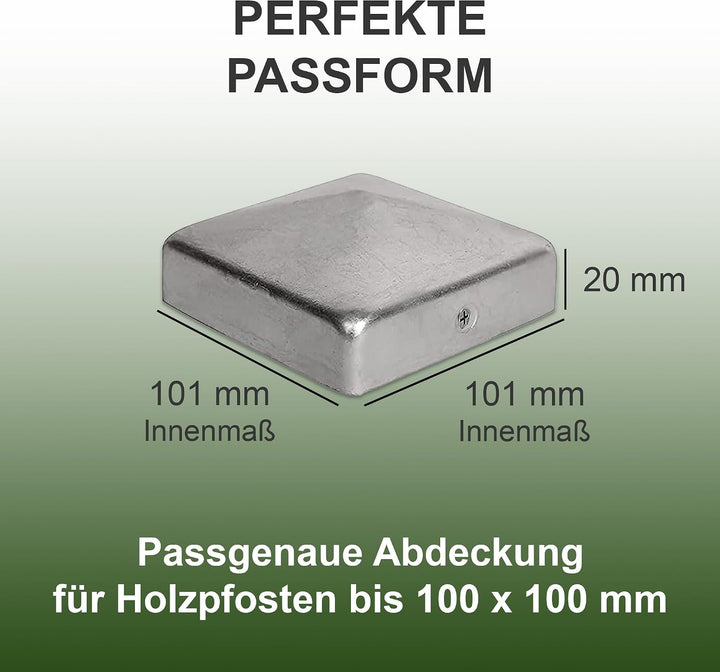 h2i Pfostenkappe | Stahl verzinkt | 101 x 101 mm | 10 Stück | Eckige Abdeckkappe für Garten Holzpfos