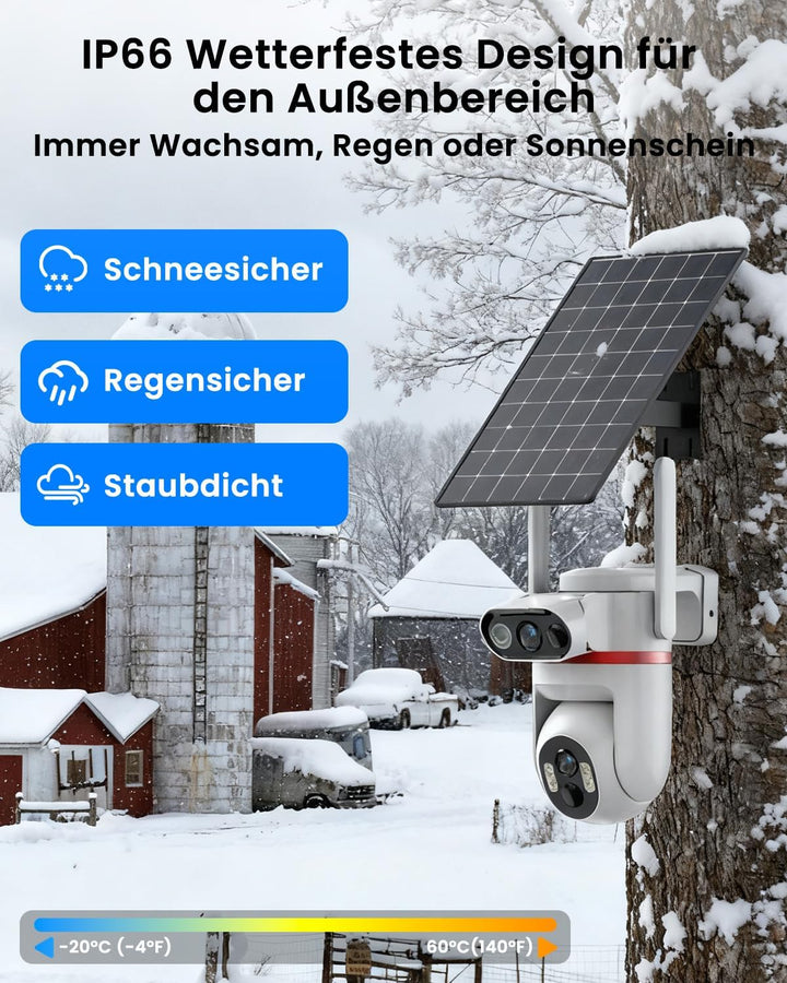 UCOCARE Überwachungskamera Aussen Solar, 4G LTE Überwachungskamera mit SIM Karte, 4MP Dual-Kameras,