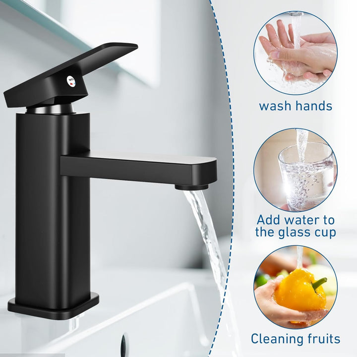 Wasserhahn Bad Waschtischarmatur Armatur Schwarz Waschtischmischer Warm und Kaltwasserhahn Einhebelm