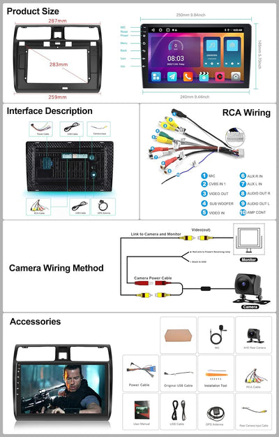 CAMECHO Android 11 Autoradio für Suzuki Swift(2003-2010),Carplay Android Auto Mirror Link Wireless,1