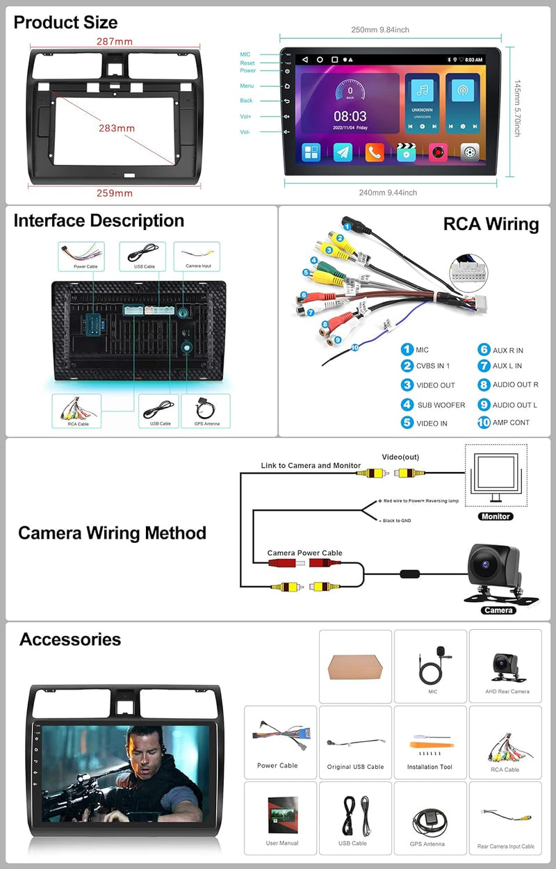 CAMECHO Android 11 Autoradio für Suzuki Swift(2003-2010),Carplay Android Auto Mirror Link Wireless,1