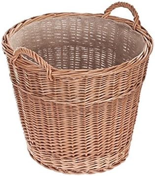 Vollweidener Kaminkorb, Kaminkorb aus Weide, naturfarbiger Weidenkorb für Kaminholz, Kaminkorb mit T