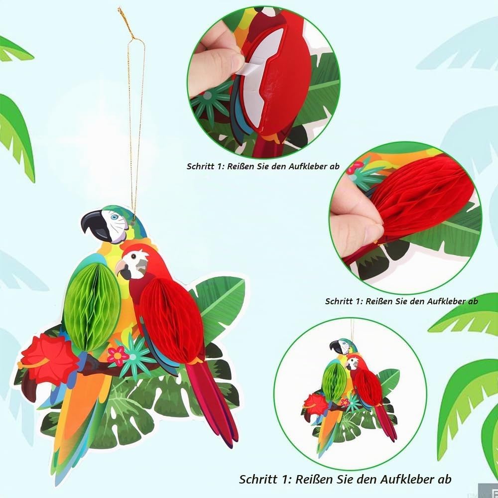 36 Stück Tropische Vögel Wabenausschnitte, Hängend Papagei Papier Ausschnitte Hawaii Sommer Strand L