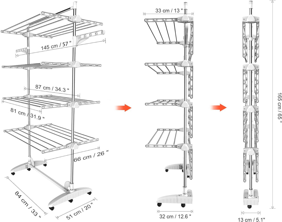 Todeco - Wäsche-Trockengestell, Wäscheständer - Material: Edelstahlrohre - Maximale Belastbarkeit: 3