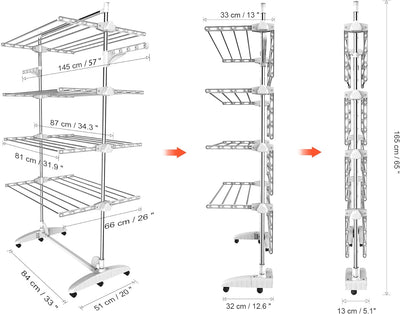 Todeco - Wäsche-Trockengestell, Wäscheständer - Material: Edelstahlrohre - Maximale Belastbarkeit: 3