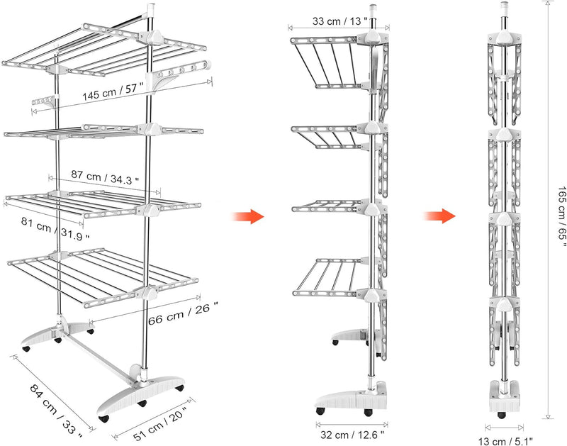 Todeco - Wäsche-Trockengestell, Wäscheständer - Material: Edelstahlrohre - Maximale Belastbarkeit: 3