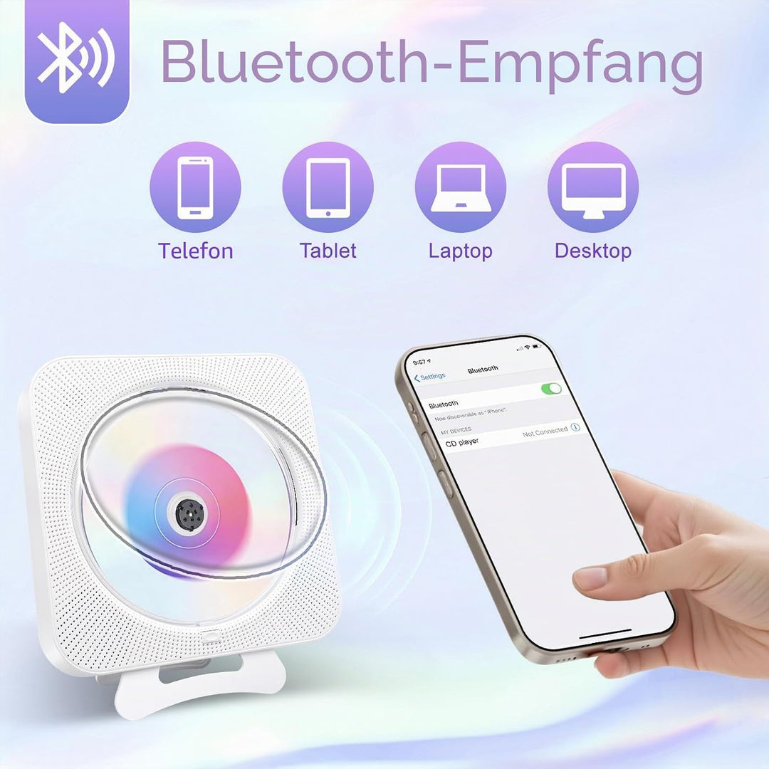 CD-Player mit Bluetooth – Wandmontierbarer Musik-Player Home Audio Boombox mit LCD-Display und Staub