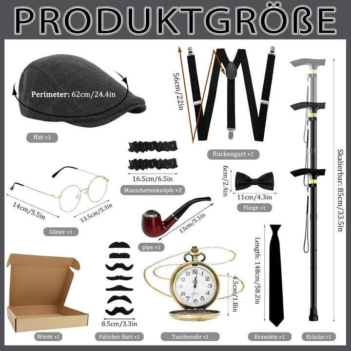 20er Jahre Kostüm Herren Accessoires,20er Jahre Kostüm Herrens,Mafia-Kostüm mit Weste, Baskenmütze,F