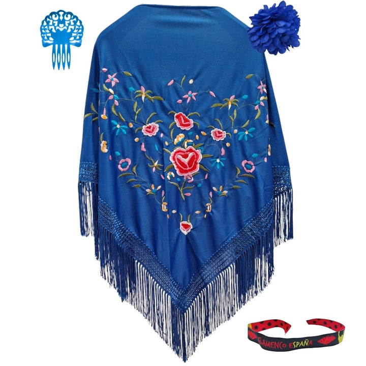 Flamingo-Set mit besticktem Schal, Kamm, Blume mit Klammer und Armband – Zubehör für Messen und Sevi