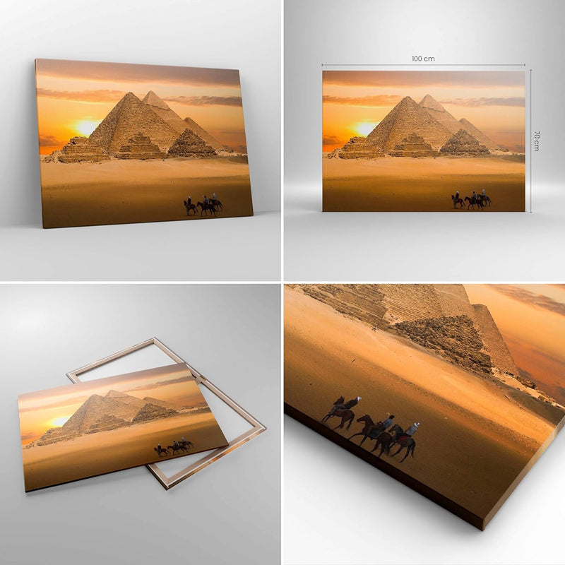 ARTTOR Bilder auf Leinwand 100x70cm Leinwandbild Pyramide ägypten wüste Gross Wanddeko Bild Schlafzi