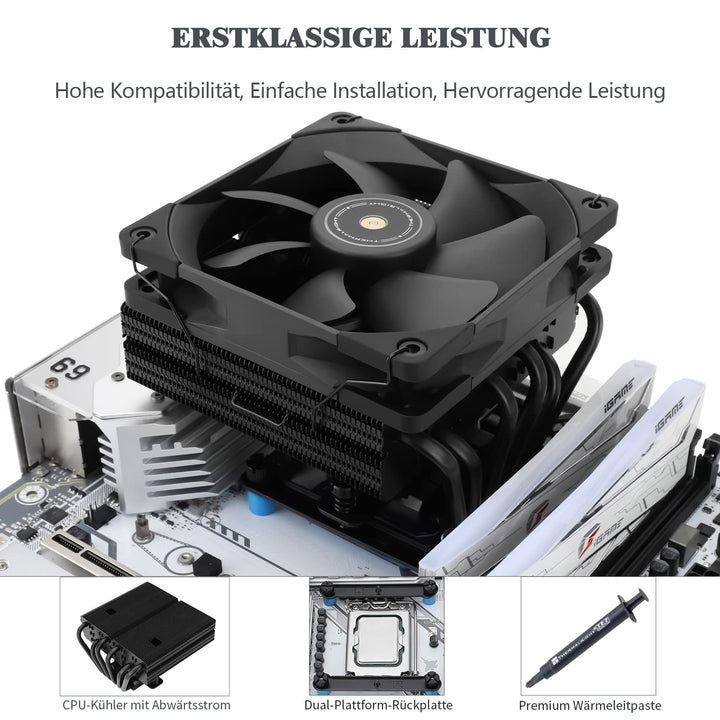 Thermalright SI-100 Black CPU Air Cooler, 6×6mm Heat Pipes, TL-E12B PWM Quiet Fan CPU Cooler With S-