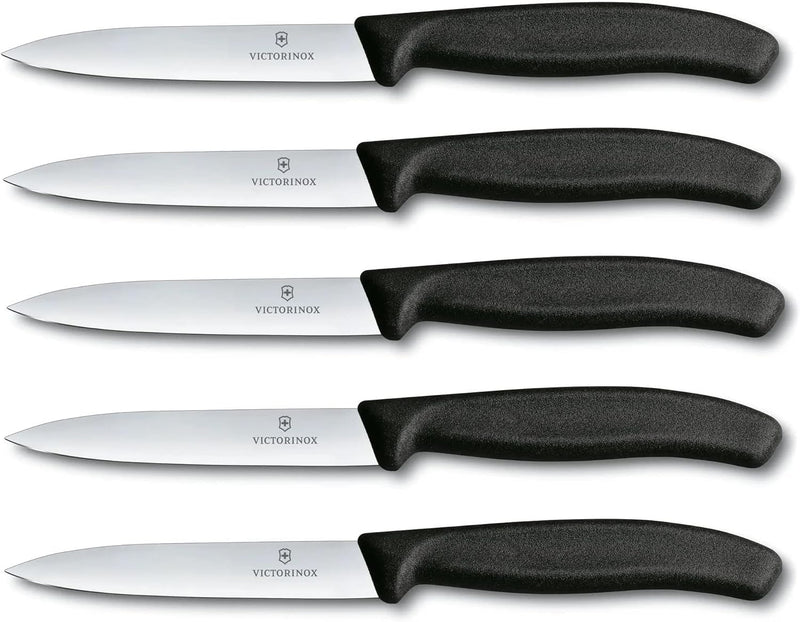 Victorinox 5-tlg Gemüsemesser Set Swiss Classic Schwarz – 10 cm ohne Wellenschliff – Tomatenmesser 5