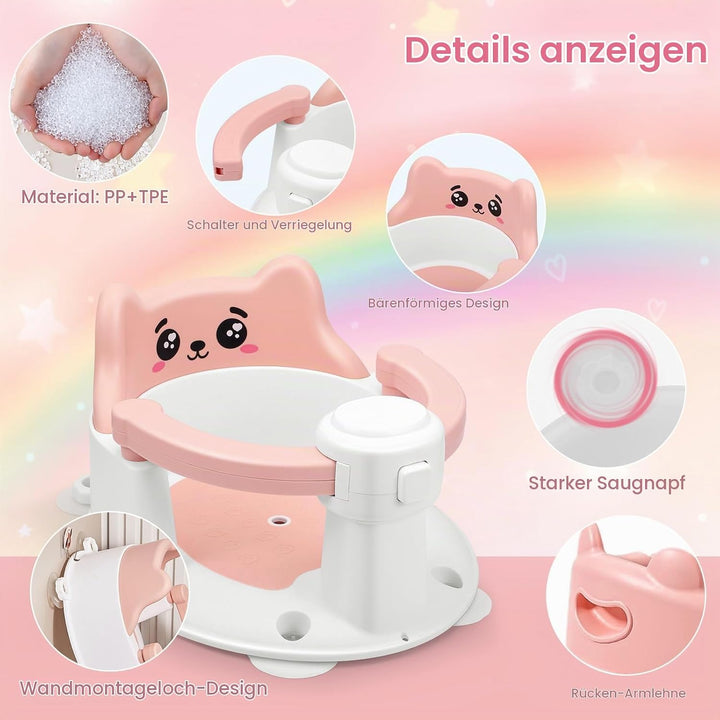 Badewannensitz Baby ab 6 Monate, Baby Badesitz mit 4 Saugnäpfen,Bath Seat für Dusche Oder Badewanne,