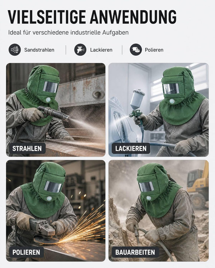 Sandstrahl-Haubenkappe, Sandstrahl-Schal-Gesichtsschutz mit Dickem, Gebogenem Glas, Elastischem Hals