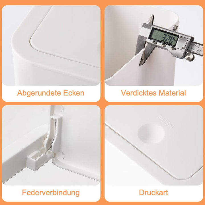 2 Mülleimer 10 Liter Badezimmer Mülleimer mit Druckverschluss Deckel,Mülleimer Bad, Komposteimer für
