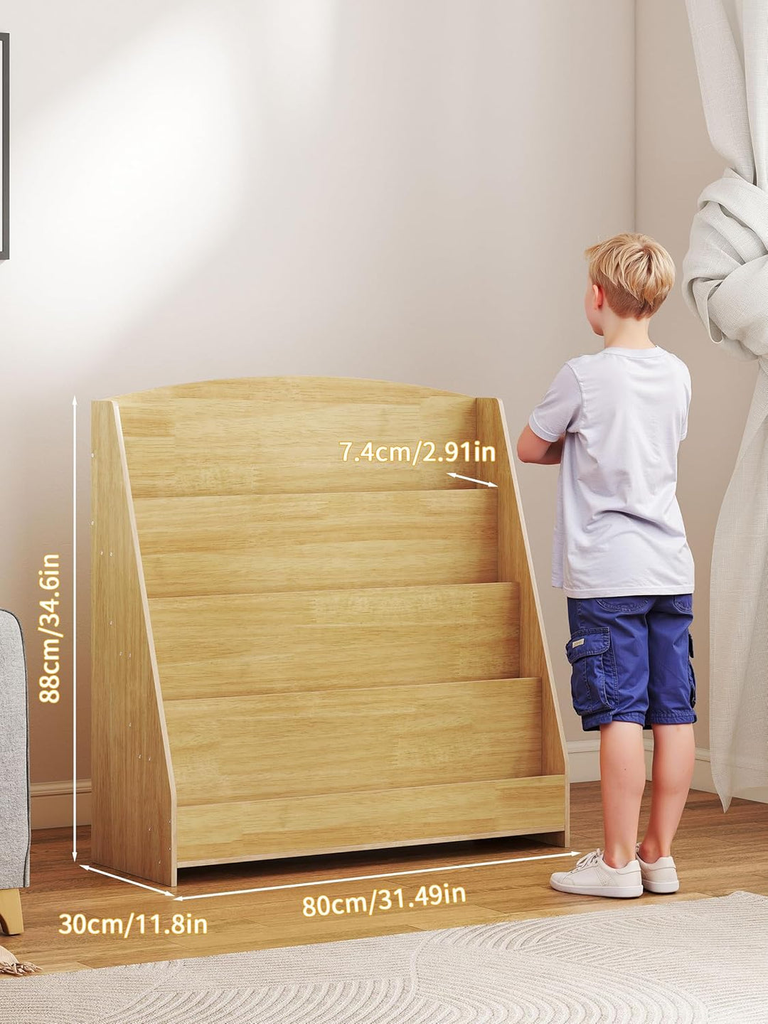 4 Tier Bücherregal Kinder Montessori Kinderregal 88cm Höhe, Kinderzimmer Spielzeug Aufbewahrung Büch