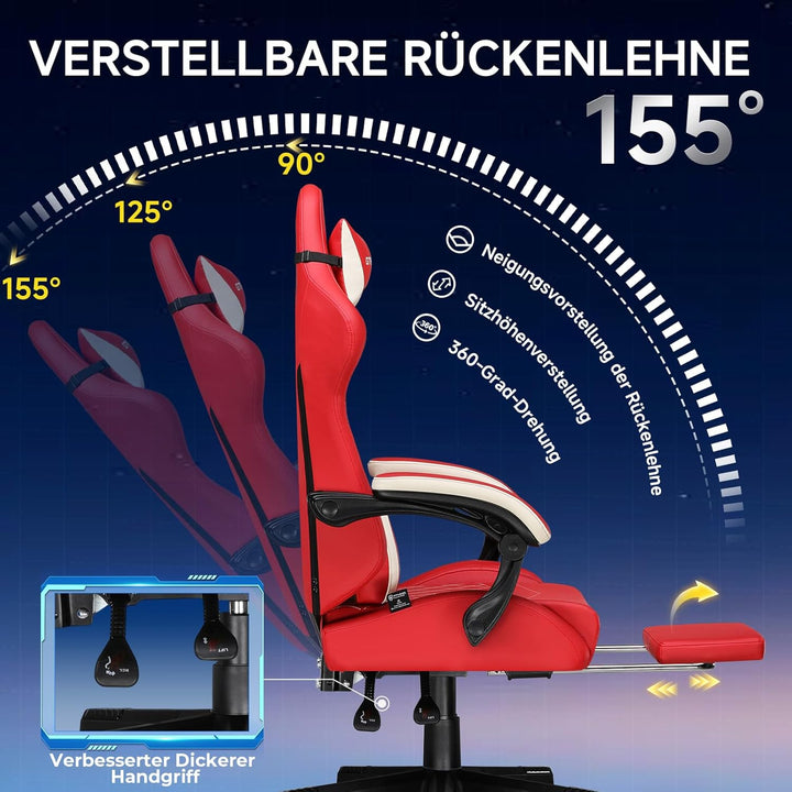 GTPLAYER Gaming Stuhl, Ergonomischer Gamer Stuhl aus PU-Leder mit Lendenwirbelstütze, PC-Stuhl mit v