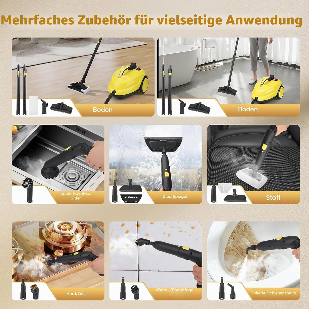 Dampfreiniger 2000W, 320°F Hochtemperatur-Dampf mit 2L Wassertank, Multifunktionaler Handdampfreinig