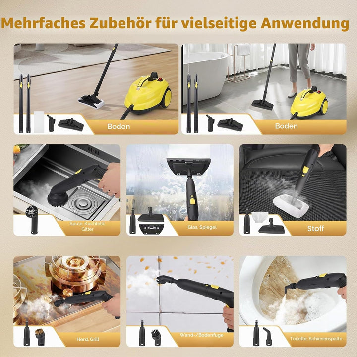 Dampfreiniger 2000W, 320°F Hochtemperatur-Dampf mit 2L Wassertank, Multifunktionaler Handdampfreinig