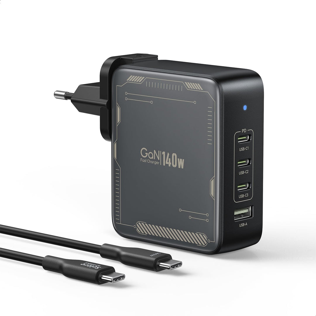 SELORE 140W USB C Ladegerät GaN 4-Port Schnellladegerät mit 2m 140W USB C auf USB C Kabel, PD 3.1 Ne