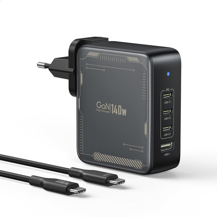 SELORE 140W USB C Ladegerät GaN 4-Port Schnellladegerät mit 2m 140W USB C auf USB C Kabel, PD 3.1 Ne