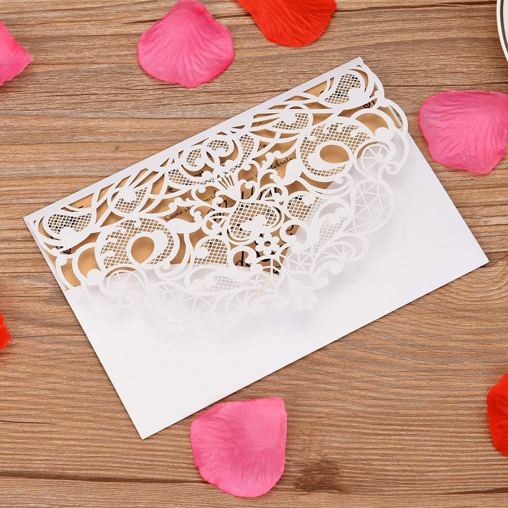 CYSKY Hochzeit Einladungskarte 50 Pack Laser Cut Rechteck Einladungen Kit mit leerem bedruckbarem Pa