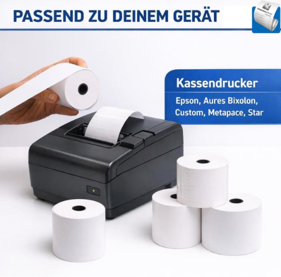 50 Thermorollen 80mm x 80m x 12mm [Ø 80mm] - Thermopapier Bonrolle - 80m lang - 50 Stück