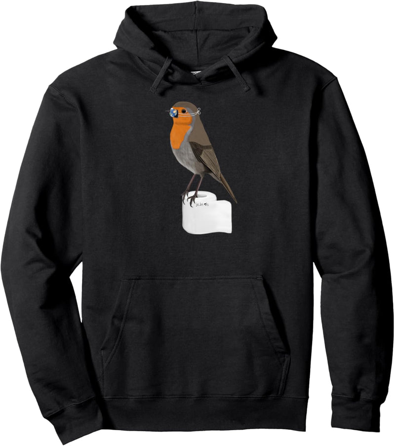 Rotkehlchen Vogel mit Mundschutz auf Toilettenpapier Pullover Hoodie