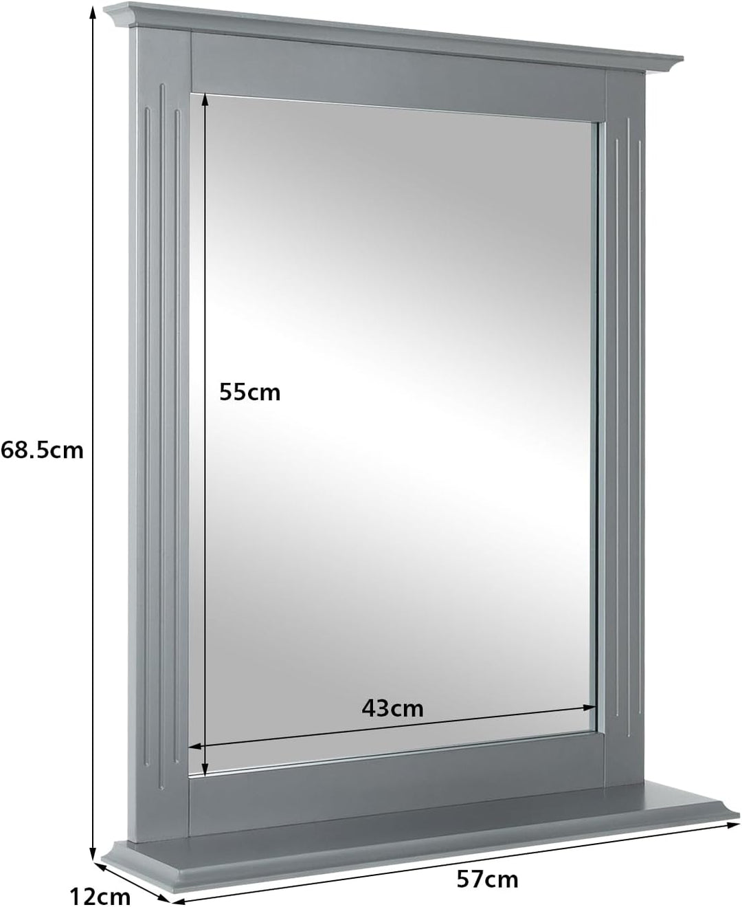 RELAX4LIFE Badspiegel mit Ablage, Wandspiegel aus Holz, Hängespigel 57 x 12 x 68,5 cm, Spiegel zum A