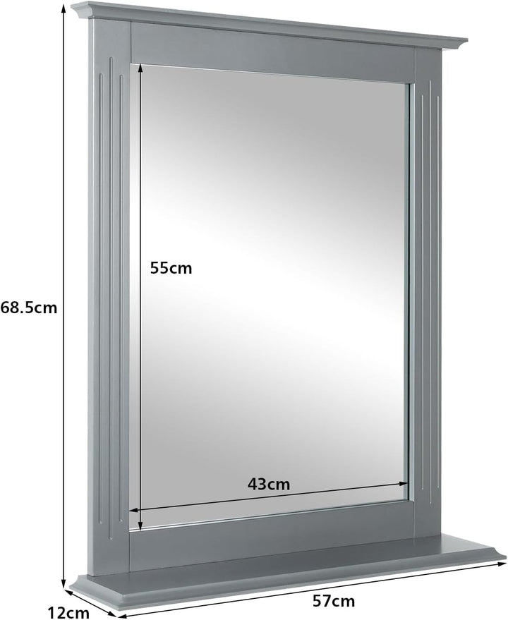 RELAX4LIFE Badspiegel mit Ablage, Wandspiegel aus Holz, Hängespigel 57 x 12 x 68,5 cm, Spiegel zum A