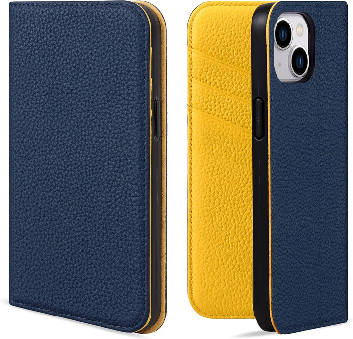 VISOUL Hülle für iPhone 13 Mini, Schutzhülle [Echt Leder] [Schützt vor Stoss] [Kartenfach] [Magnetve