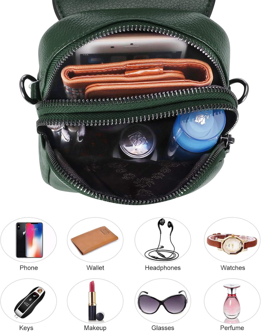 HAWEE Mode Damen Handytasche mit Riemen Echtes Leder Crossbody Handy Umhängetasche Leicht Damen Schu