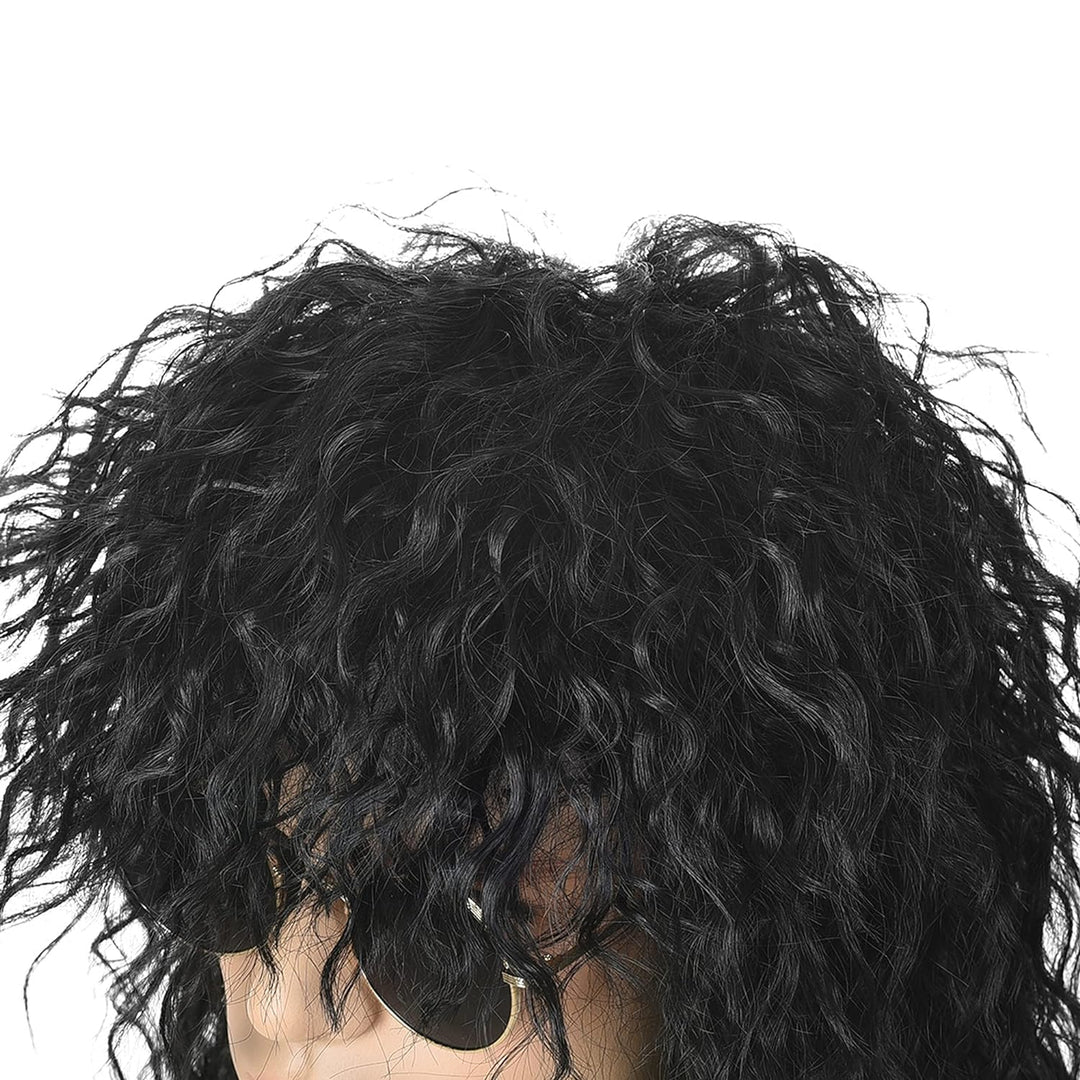 MEIRIYFA Herren 80er Jahre Perücke Lange Lockige Perücke Schwarz Rocker Punk Perücke Vokuhila Perück