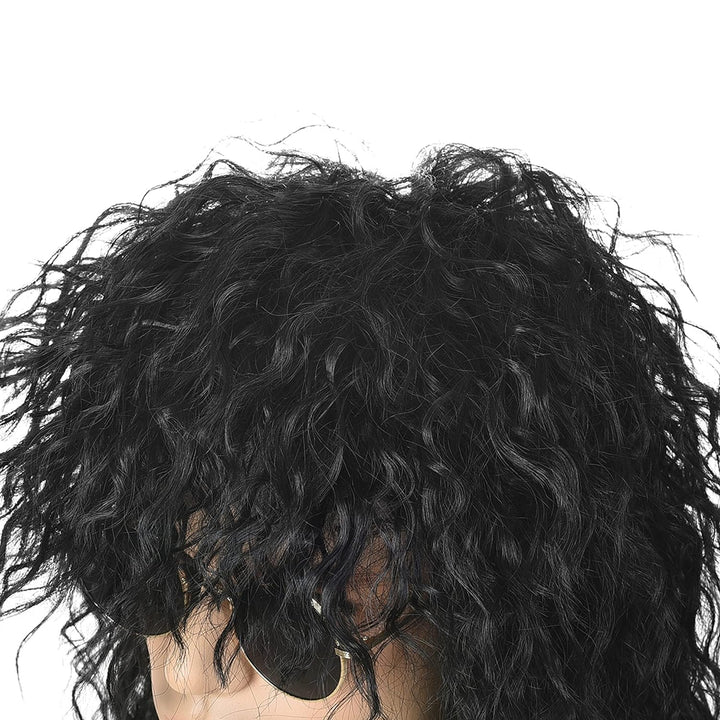 MEIRIYFA Herren 80er Jahre Perücke Lange Lockige Perücke Schwarz Rocker Punk Perücke Vokuhila Perück