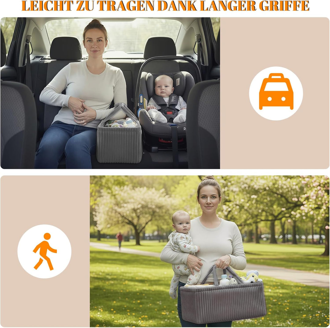 Wickeltisch Organizer, Baby Windel Caddy Korb, Wickeltasche Organizer mit Fächern & Griffen, Cord Wi