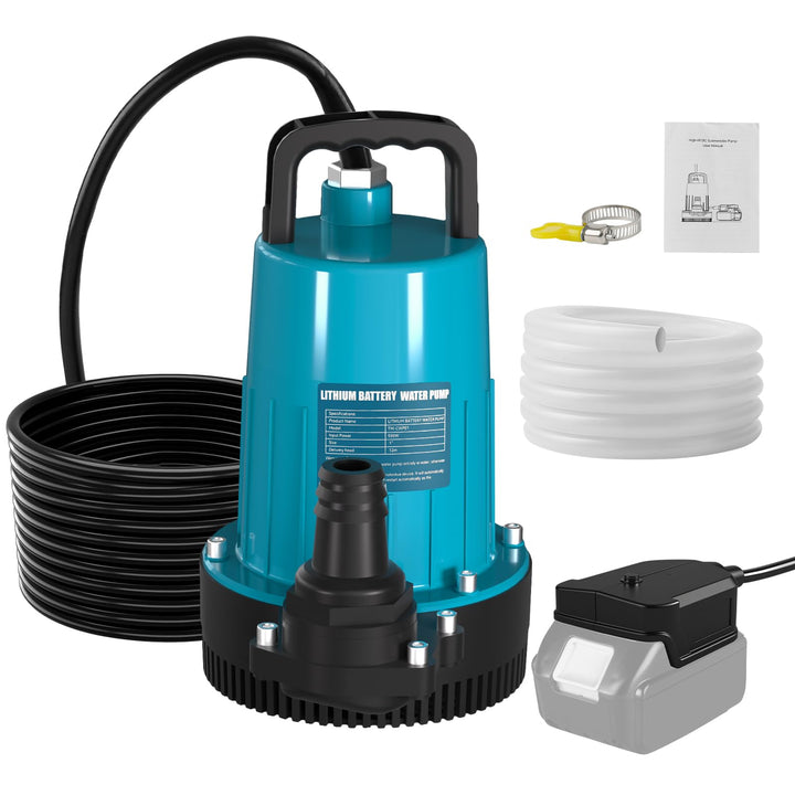 Akku Tauchpumpe Kompatibel mit Makita 18V Batterie (Ohne Akku), 2800L/H Fördermenge, Förderhöhe 12m,