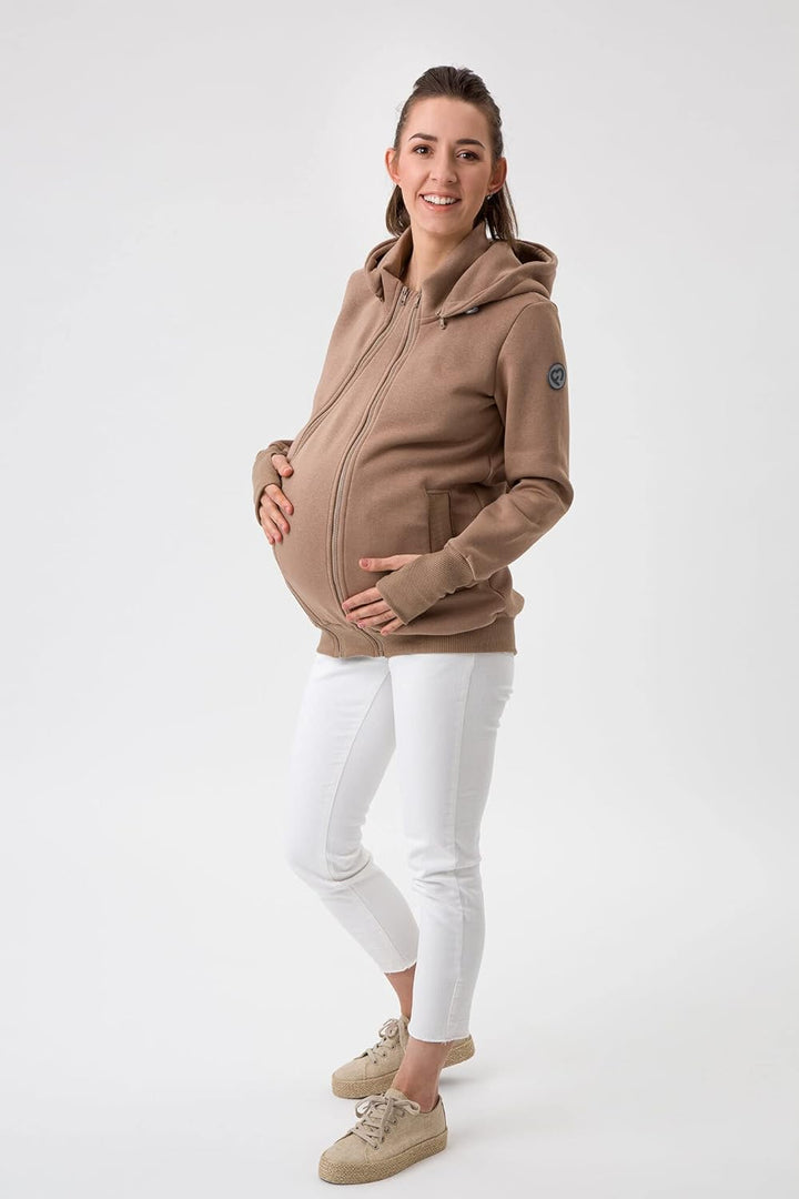 fun2bemum Pola 4in1 Baby Tragejacke für Mama Känguru Kapuze VORNE/HINTEN M Latte, M Latte