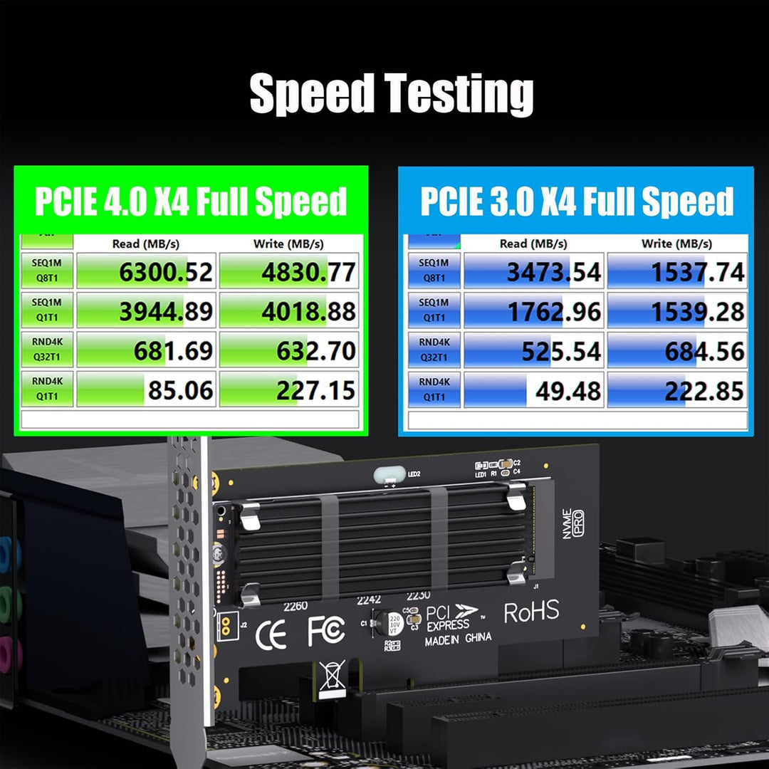 GLOTRENDS PA09-HS M.2 NVMe zu PCIe 4.0 X4 Adapter mit M.2 Kühlkörper für 2280/2260/2242/2230 M.2 NVM