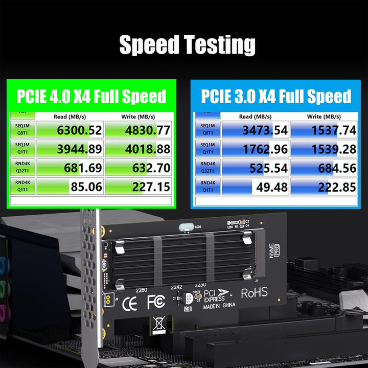 GLOTRENDS PA09-HS M.2 NVMe zu PCIe 4.0 X4 Adapter mit M.2 Kühlkörper für 2280/2260/2242/2230 M.2 NVM