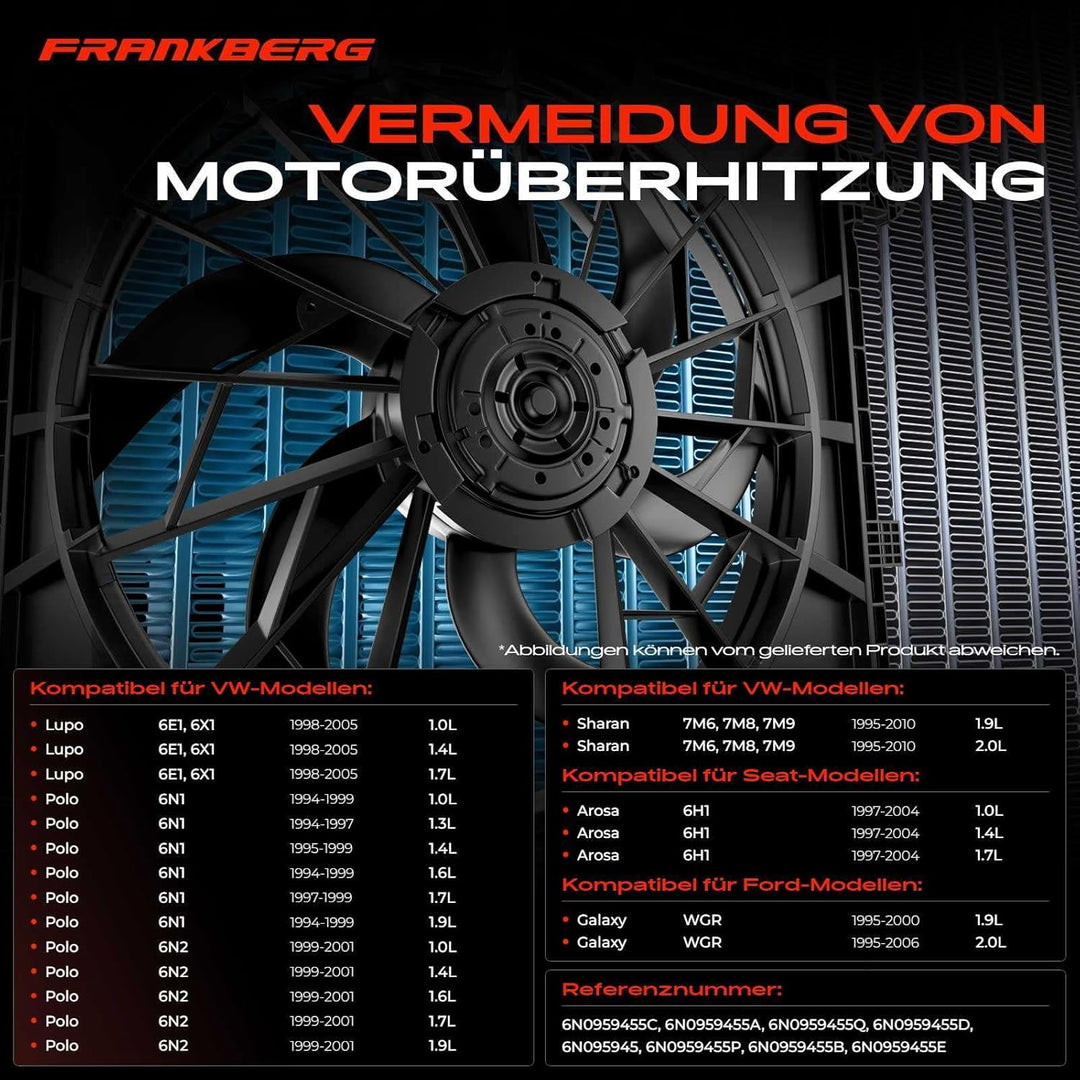 Kühlerlüfter Motorkühlung Lüfter für Galaxy WGR Alhambra Arosa 6H Lupo Polo 6N1 6N2 6KV2 6KV5 S-h-a-