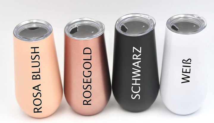 Thermobecher Sektglas - personalisiert Geschenkidee - Edelstahl - Mit Deckel (rosegold)